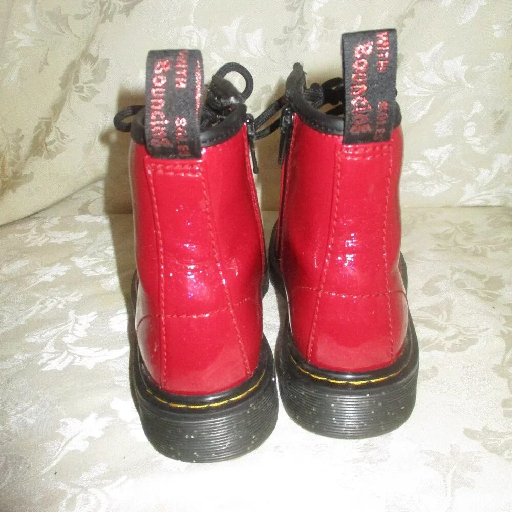 Dr. Martens Kids Red Patent Leather Lace-Up Boots